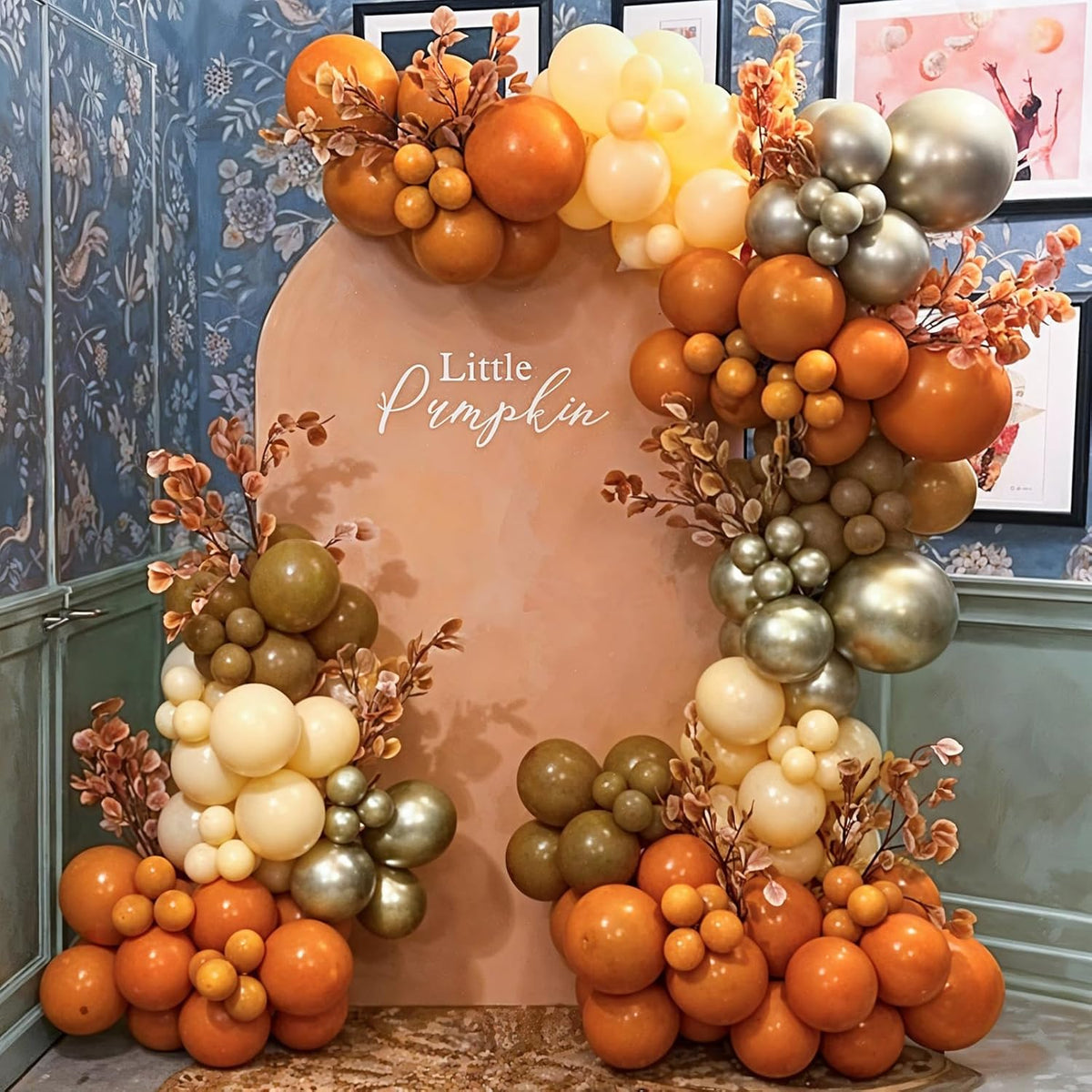 Orange Gold Balloons, 12 Inch Burnt Orange White Balloons with Metallic Gold Balloon for Autumn