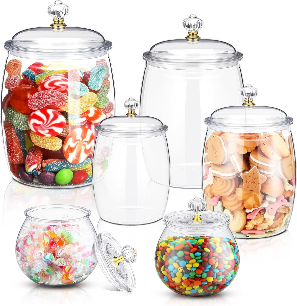 Nuogo 6 Pcs Plastic Candy and Cookie Jar with Lids Decorative Apothecary Jars Candy Buffet