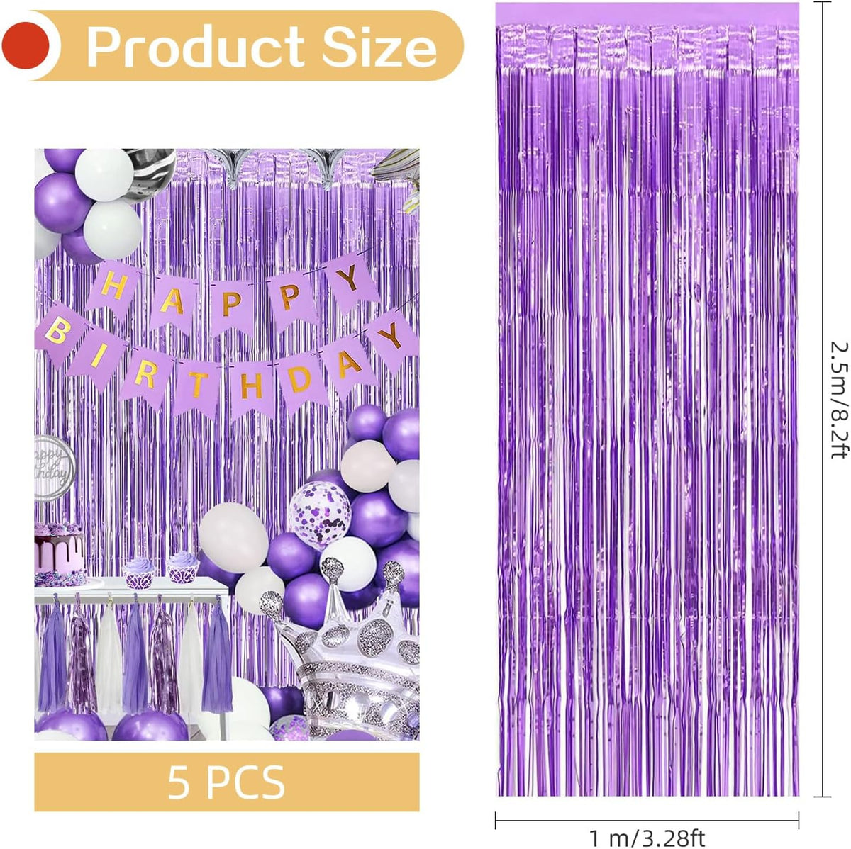 5 Pack Purple Foil Curtain Backdrop 3.2ft x 8.2ft Tinsel Foil Fringe Curtains Macaron Photo Booth