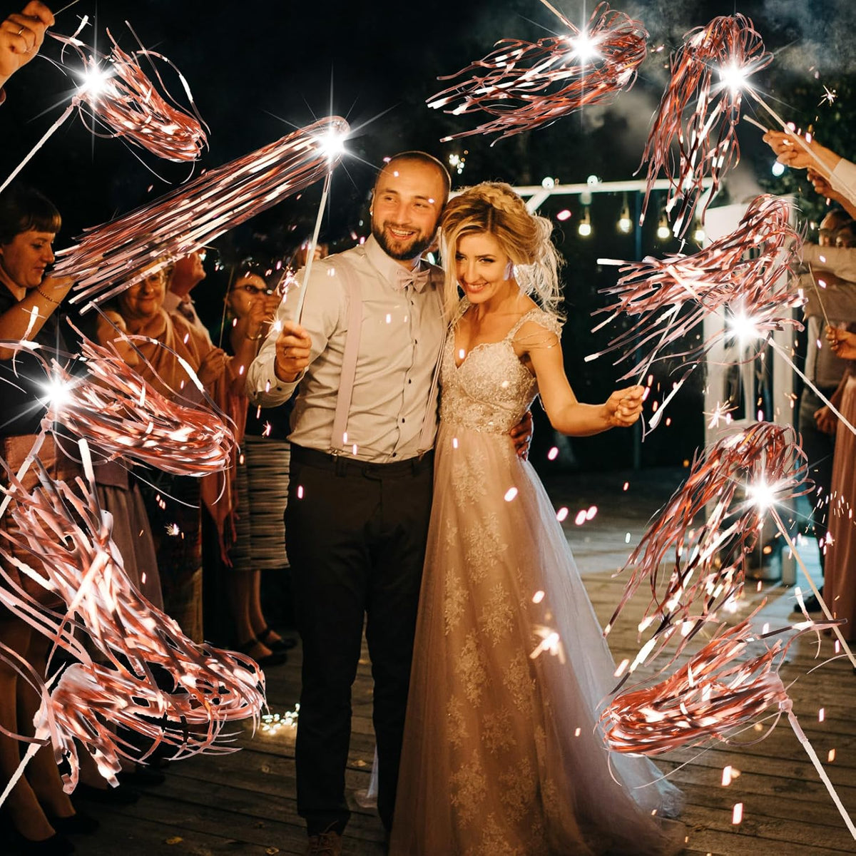 100 pcs Wedding Wands Light up with LED Tinsel Wedding Streamers for Wedding Send off and Greeting
