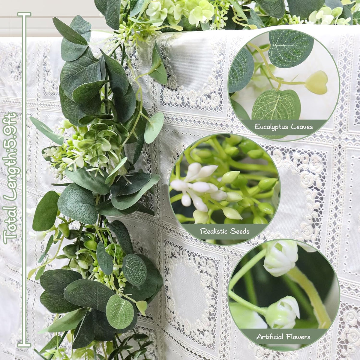 MAKHOT 5.9FT Eucalyptus Garland, Artificial Greenery Garland Flower, Green SpringGarland Wreath