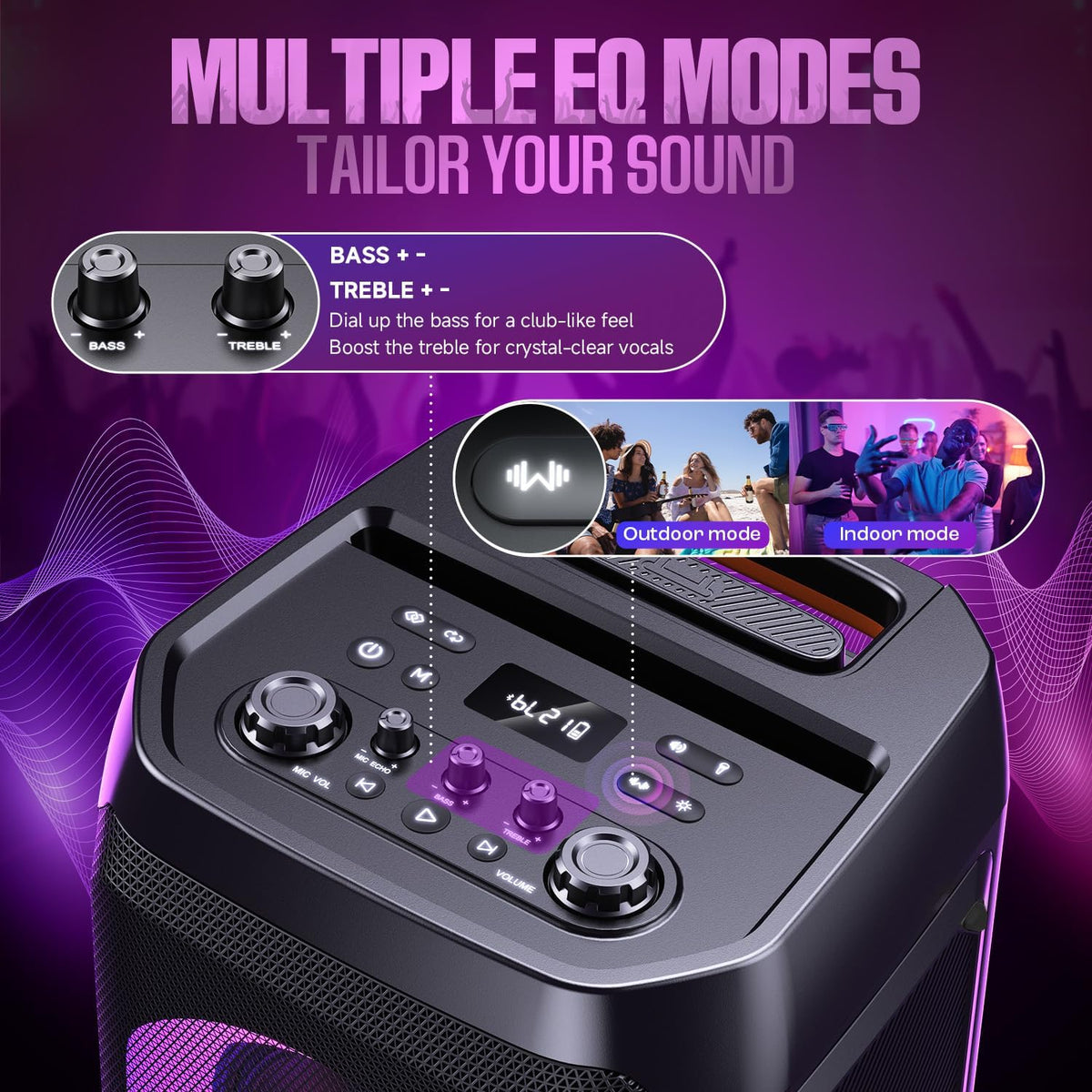 W-KING Portable Speaker Bluetooth Partybox Loud, 370W MAX Pro Sound, Deepest Bass,Large Outdoor