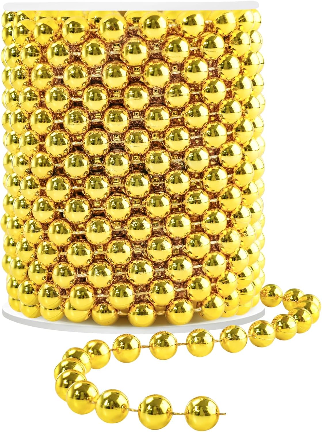 Faux Gold Pearl Bead Garland - 10mm Christmas Tree Beads 11 Yards Gold Pearl Strands Spool for