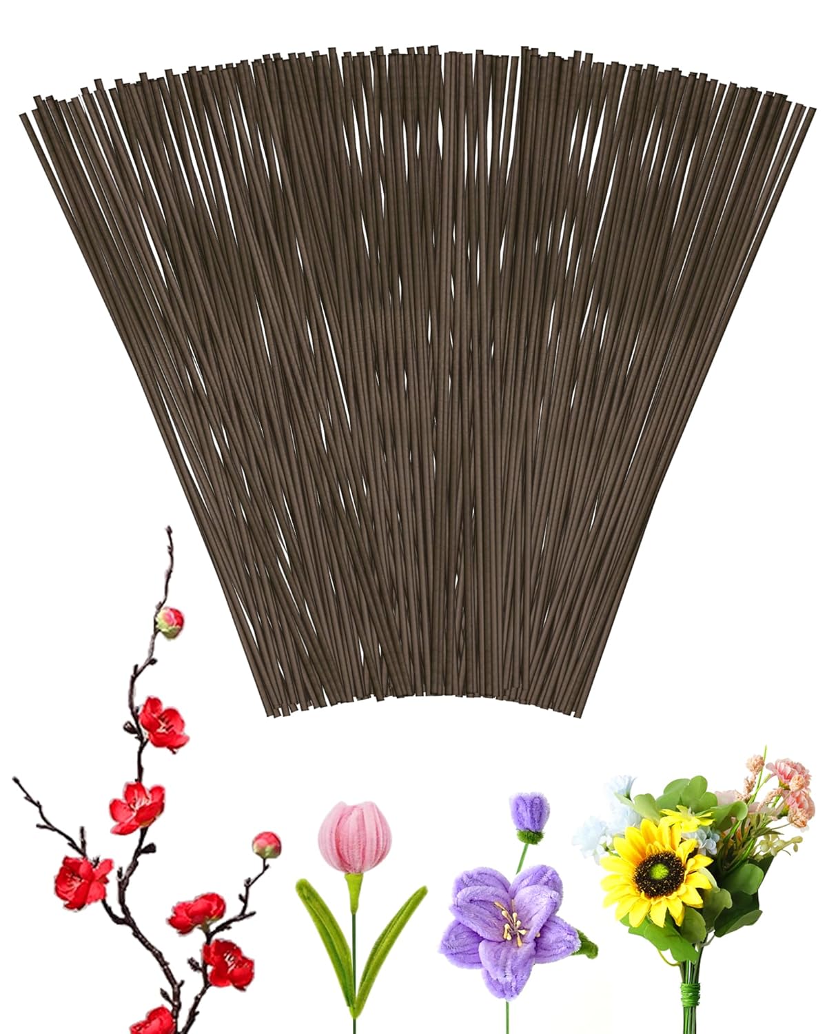 50 PCS FIVEIZERO 16 Gauge Brown Floral Wire Stems for Artificial Flower Making,Florist Wire,Flower