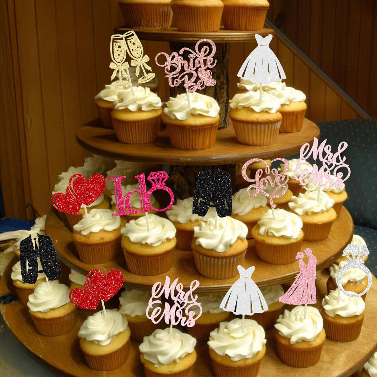Gyufise 30Pcs Bride to Be Cupcake Toppers Glitter Diamond Ring I Do Love Cupcake Picks Miss to Mrs