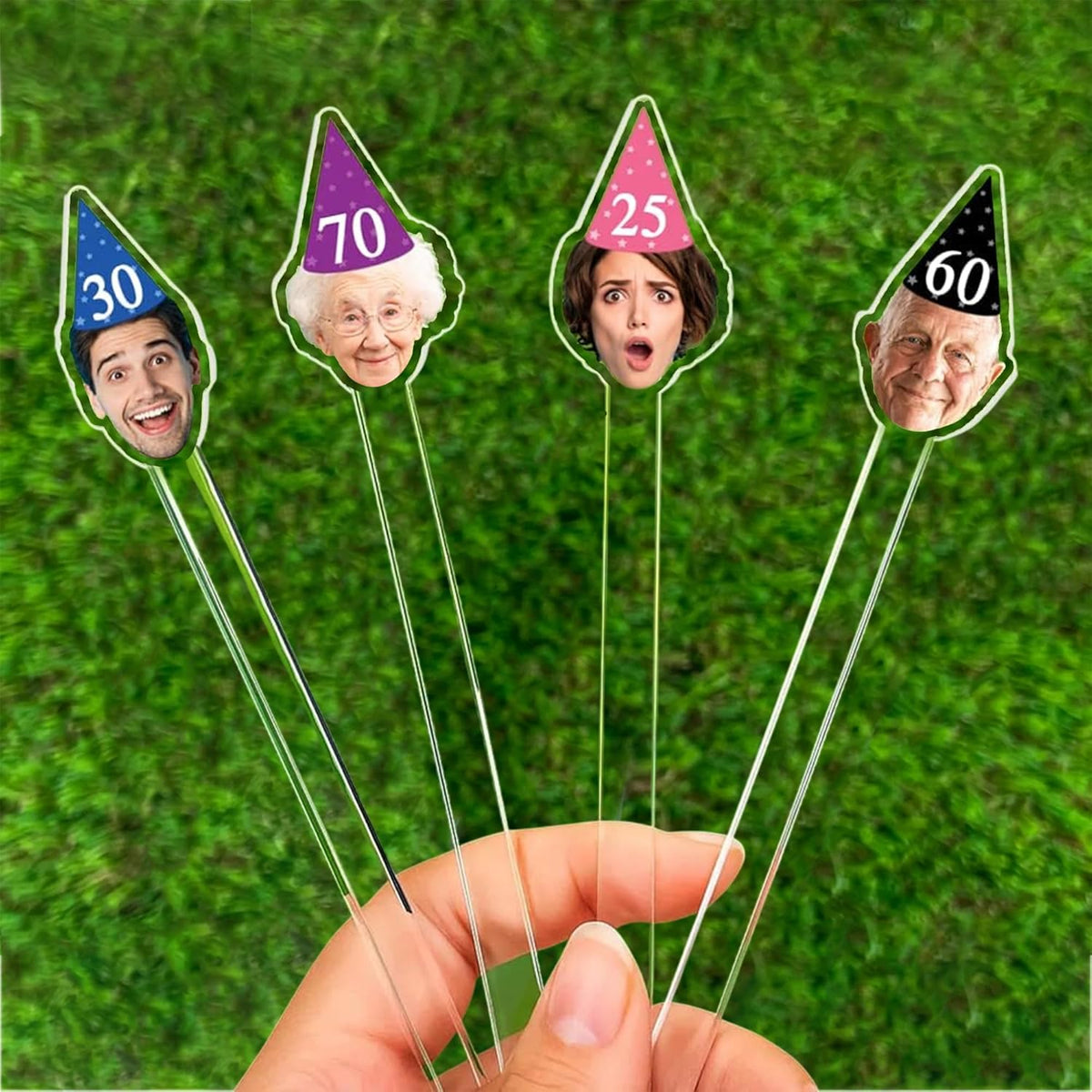 50 Pcs Personalized 50th To 90th Birthday Drink Stirrers With Photo Face, Custom Photo Cutout Stir