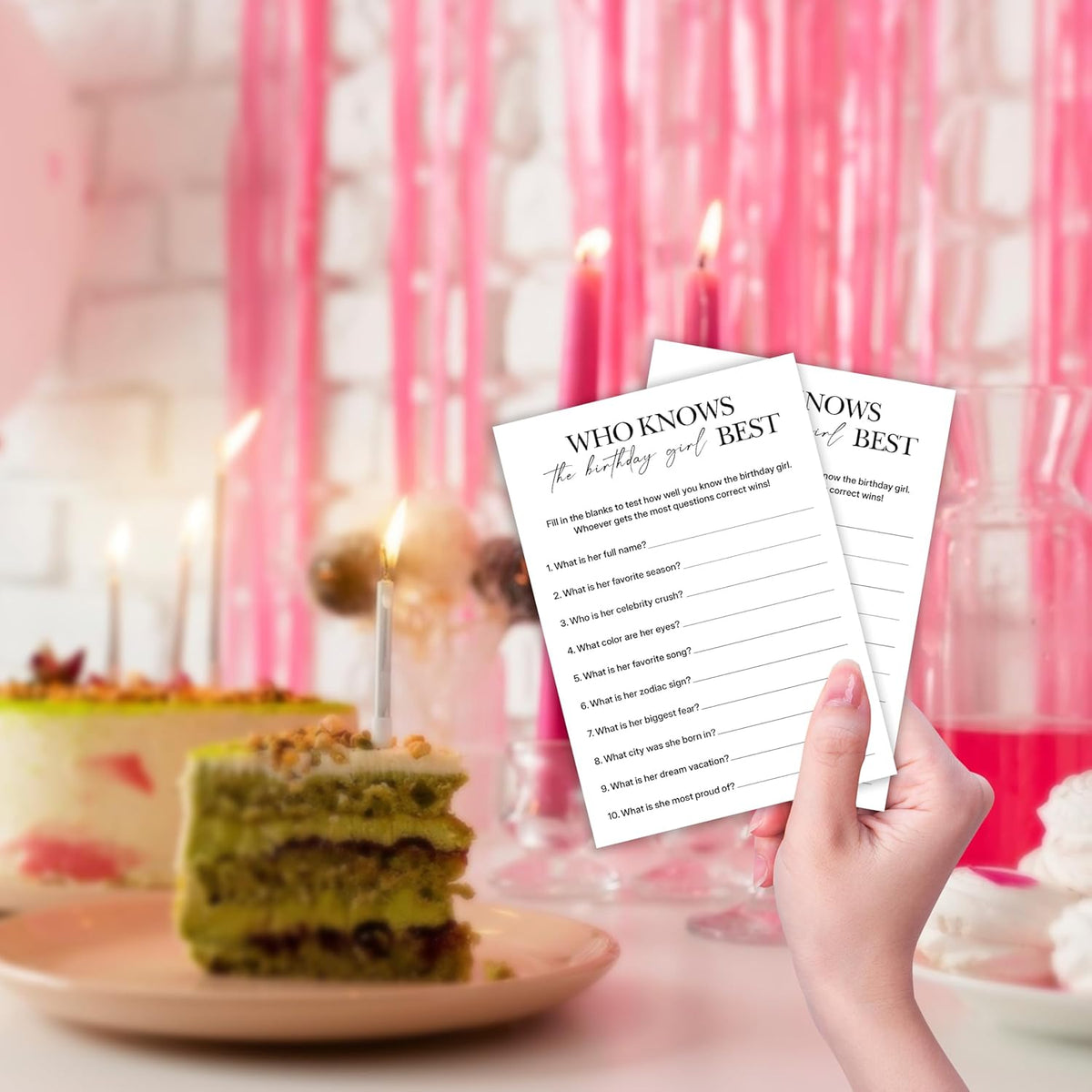 Birthday Party Games, Who Knows Her Best, 25 Pcs Card Set for Guests, Fun Birthday Game for Teen