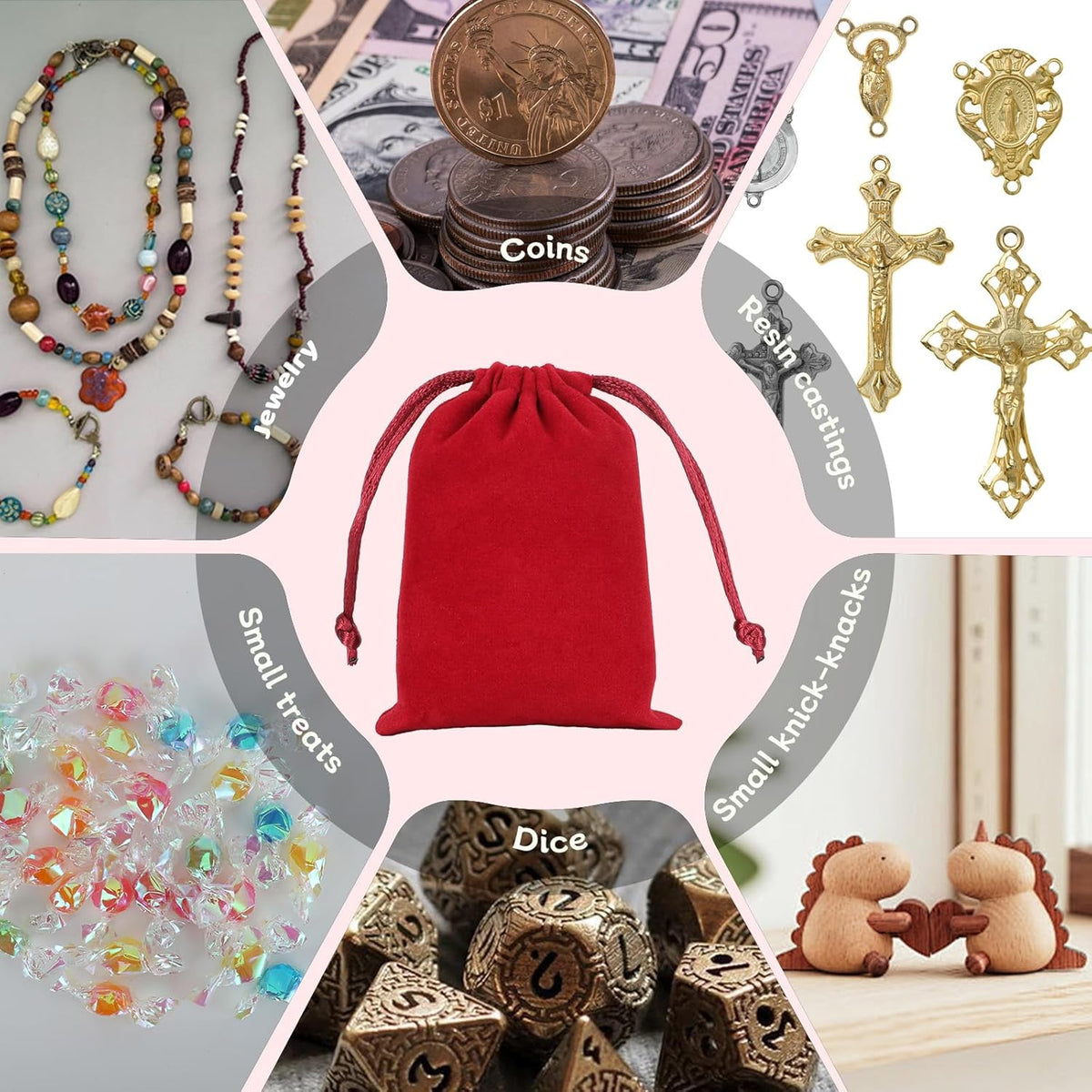 Velvet Drawstring Jewelry Bag, 50Pcs Wine Red Coin Pouch, 3x4 Dice Bag, for Wrapping Halloween