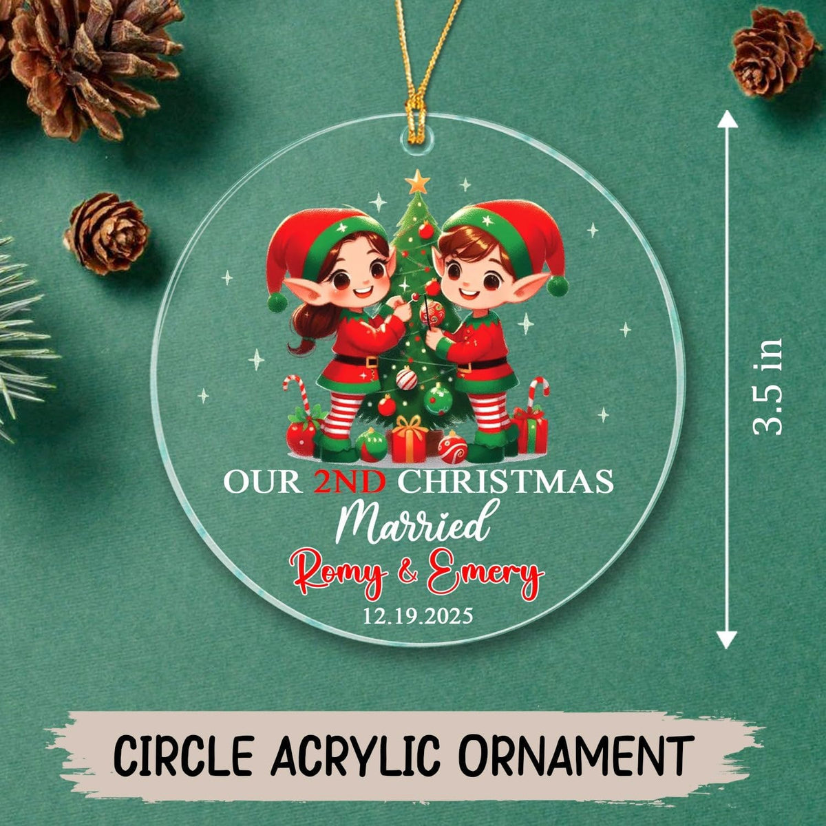 Customized Our 2ND Christmas Married Ornaments with Name & Date, Mr & Mrs Elf Married Ornament Gift