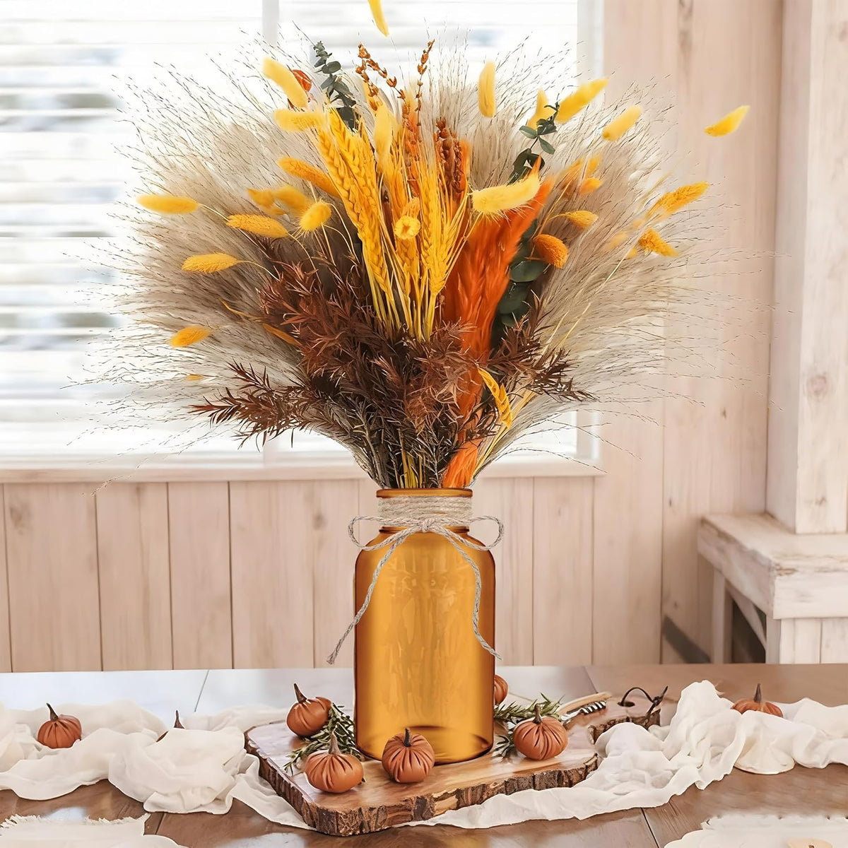 Vintage Glass Flower Vase，12 Pack Farmhouse Amber Gold Glass Centerpiece Vases Mason Jars for