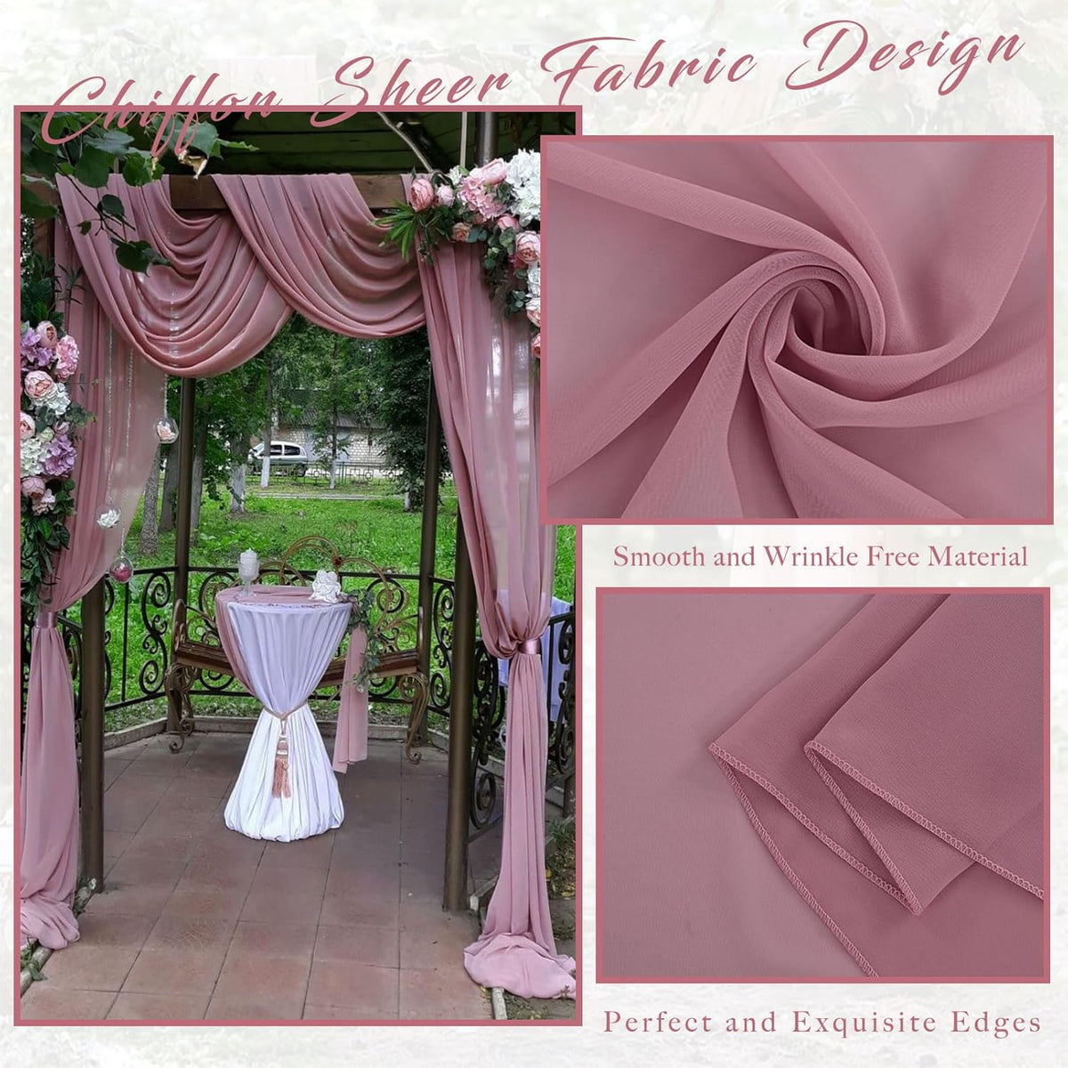 Dusty Rose Wedding Arch Draping Fabric 4 Panels 20Ft Length x 28" Width Arch Drapes Chiffon Fabric
