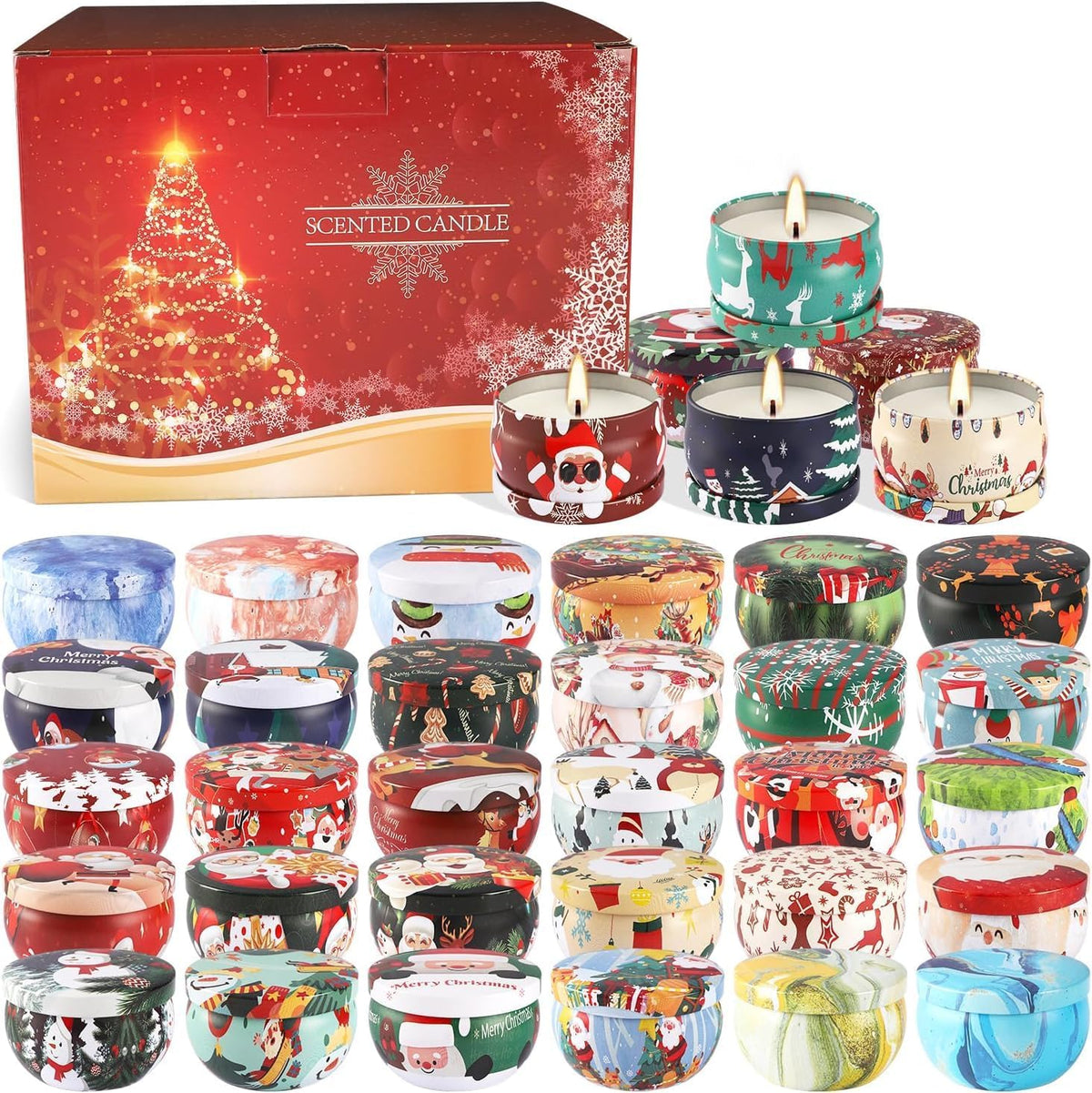 36 Pack Christmas Scented Candles Set for Home, Relaxing Stress Relief, Aromatherapy - Natural Soy