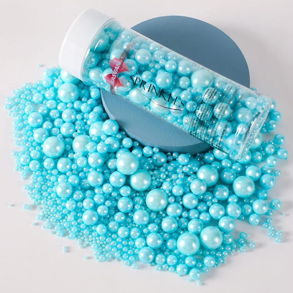 Kasvan Blue Pearl Sugar Sprinkles - Edible Candy Pearls 130g/4.58 Oz, Mix Size, Baking Cake