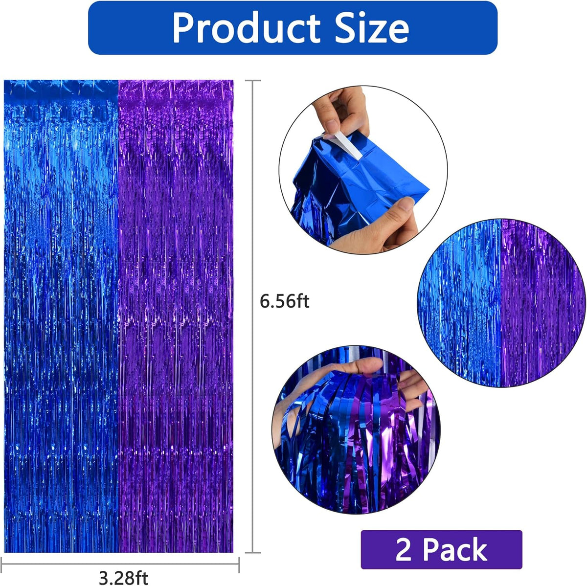BEISHIDA 2Pcs Blue Purple Door Streamer Light Blue Purple Backdrop Foil Fringe Tinsel Boy Curtains