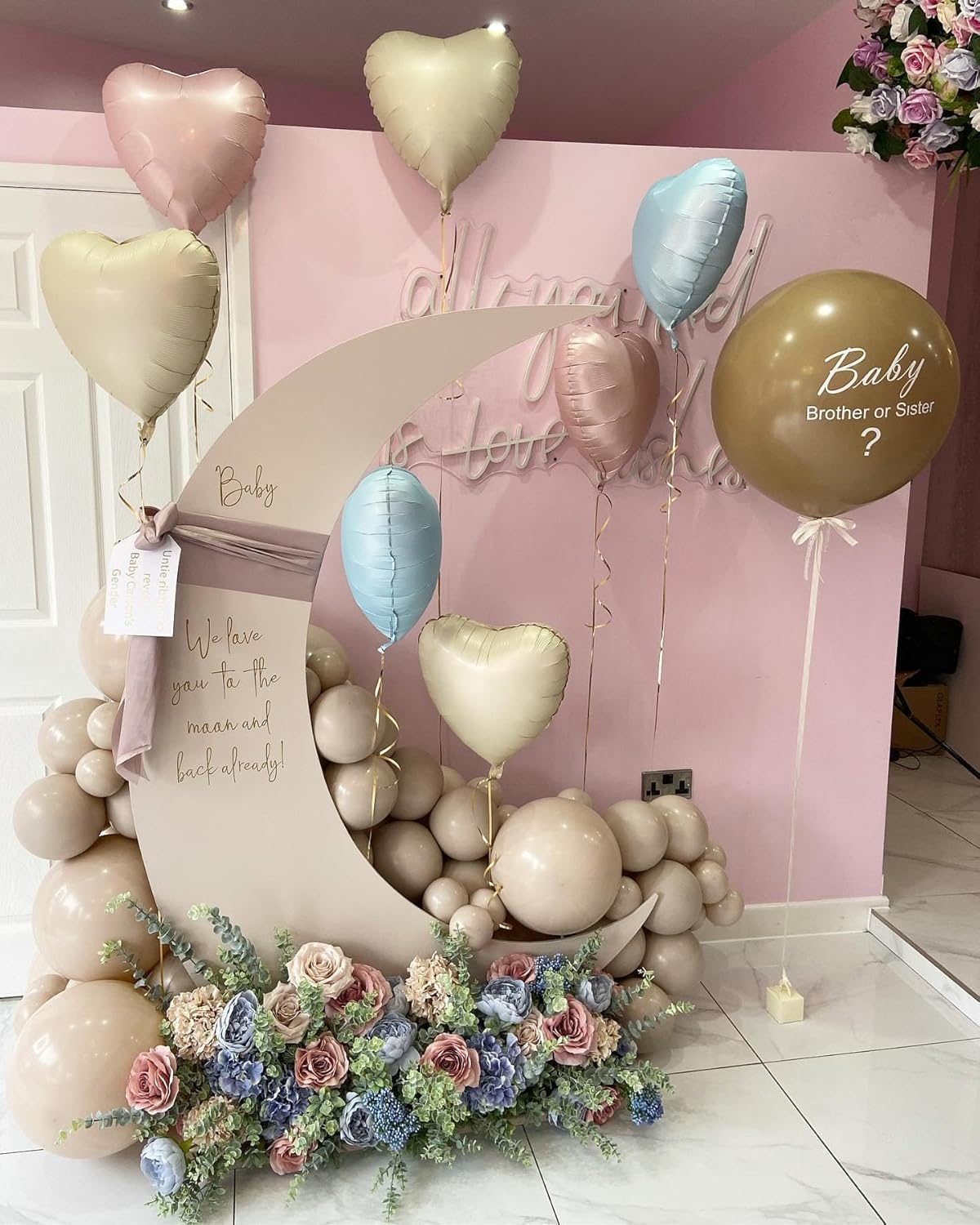 Pink Blue Heart Balloons,12Pcs 18Inch Cream White Baby Pink Blue Heart Shaped Foil Helium Balloons