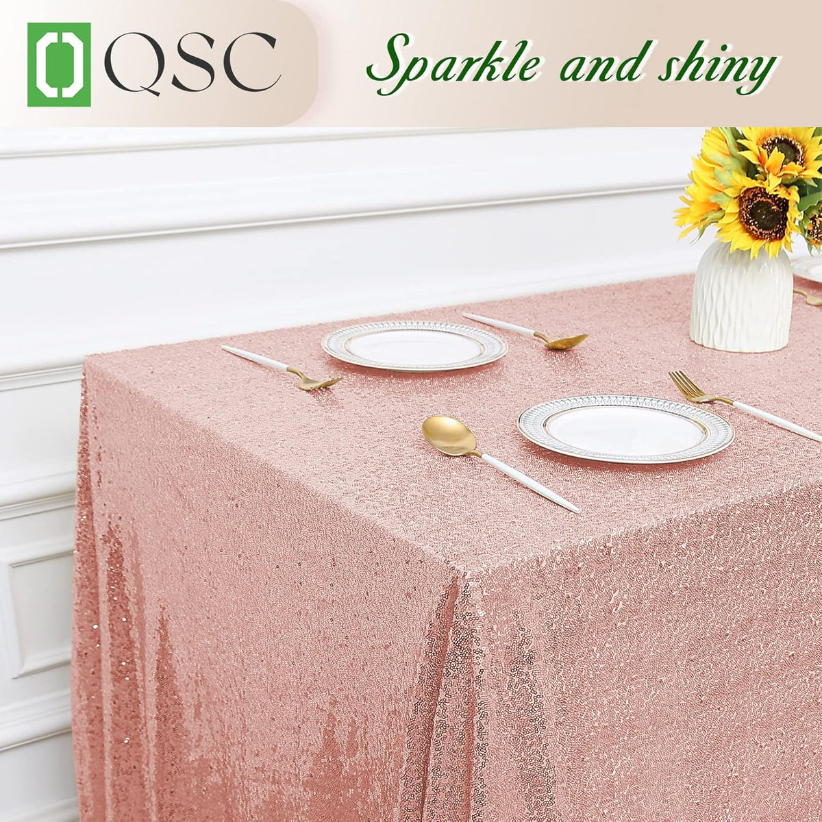 OQSQ Rosegold Sequin Tablecloth 50x80 inch, Glitter Drape Table Cloth, Sparkle Sequence Table