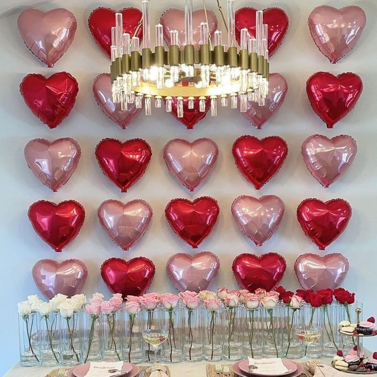 Pink Red Heart Balloons,12Pcs 18 Inch Light Pink Foil Love Heart Shaped Balloons for Valentines Day