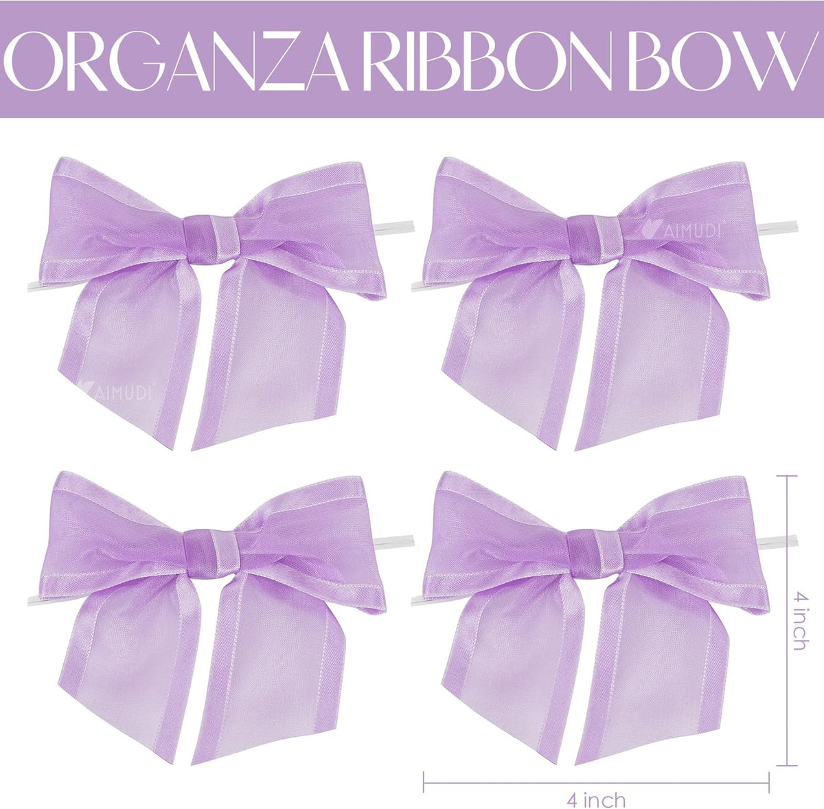 AIMUDI Purple Bows for Crafts 4" Lavender Bows with Twist Ties Premade Lilac Bows Pre Tied Organza