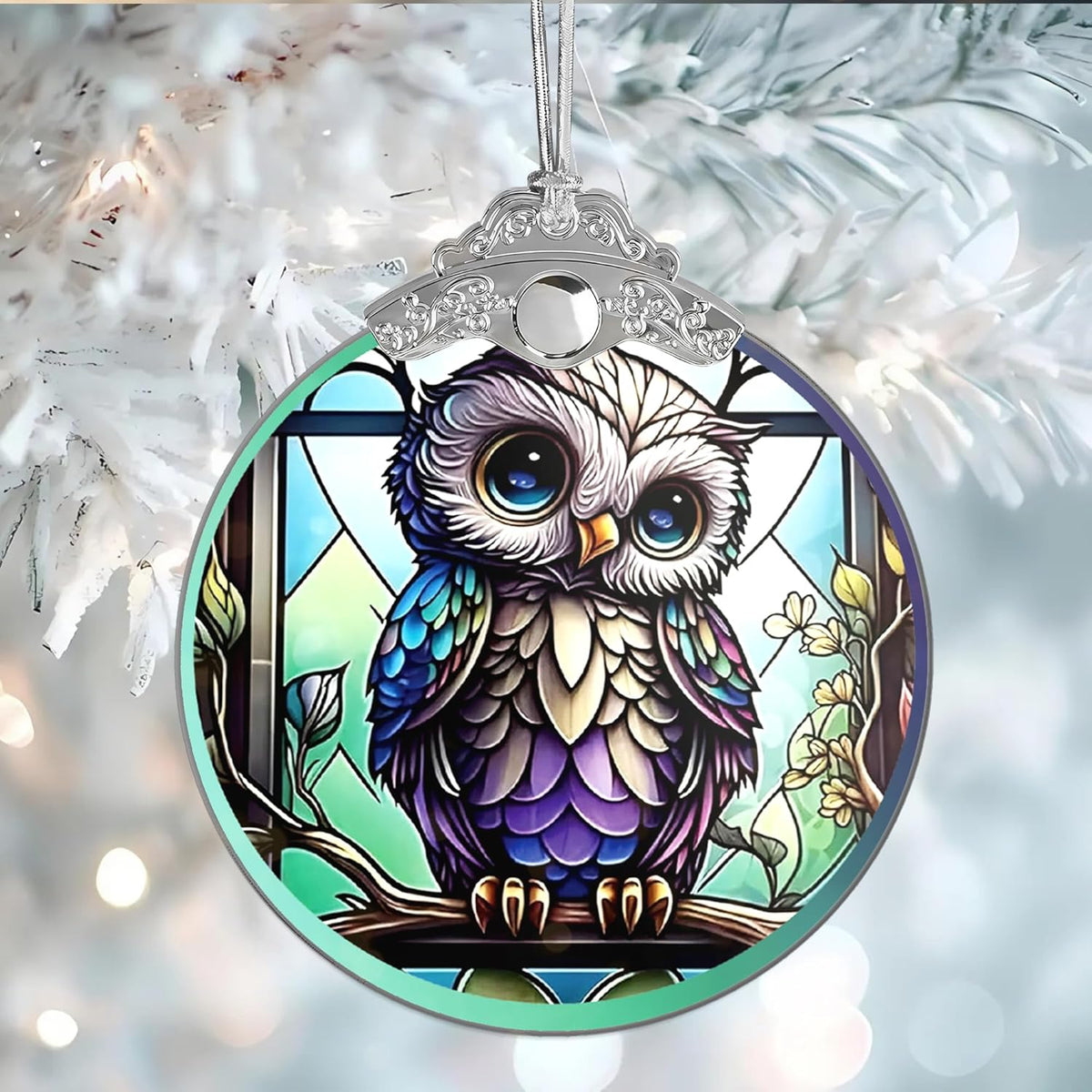 Stained Glass Effections, Christmas Tree 4 Inch Acrylic Ornament Art, White Elephant Gifts Car