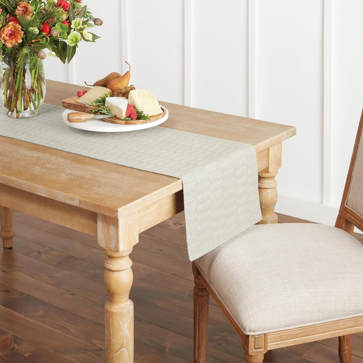 Martha Stewart Honeycomb Modern Farmhouse Reversible Table Runner, Natural, 15"x72"