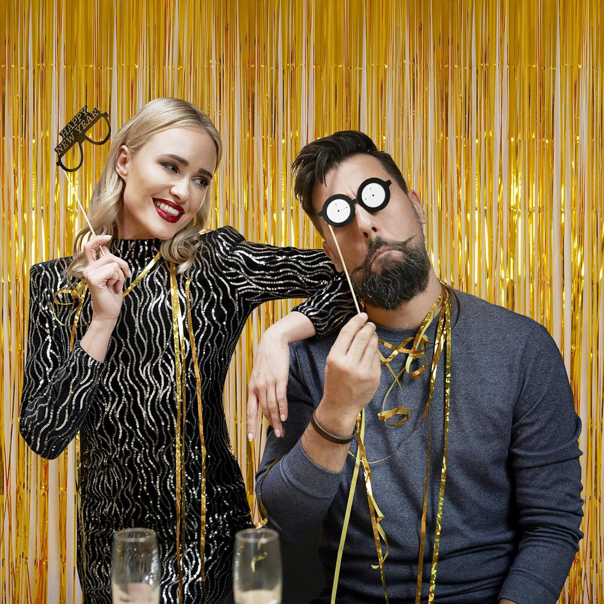 Foil Fringe Curtains Party Decorations - Melsan 3 Pack 3.2 x 8.2 ft Tinsel Curtain Party Photo