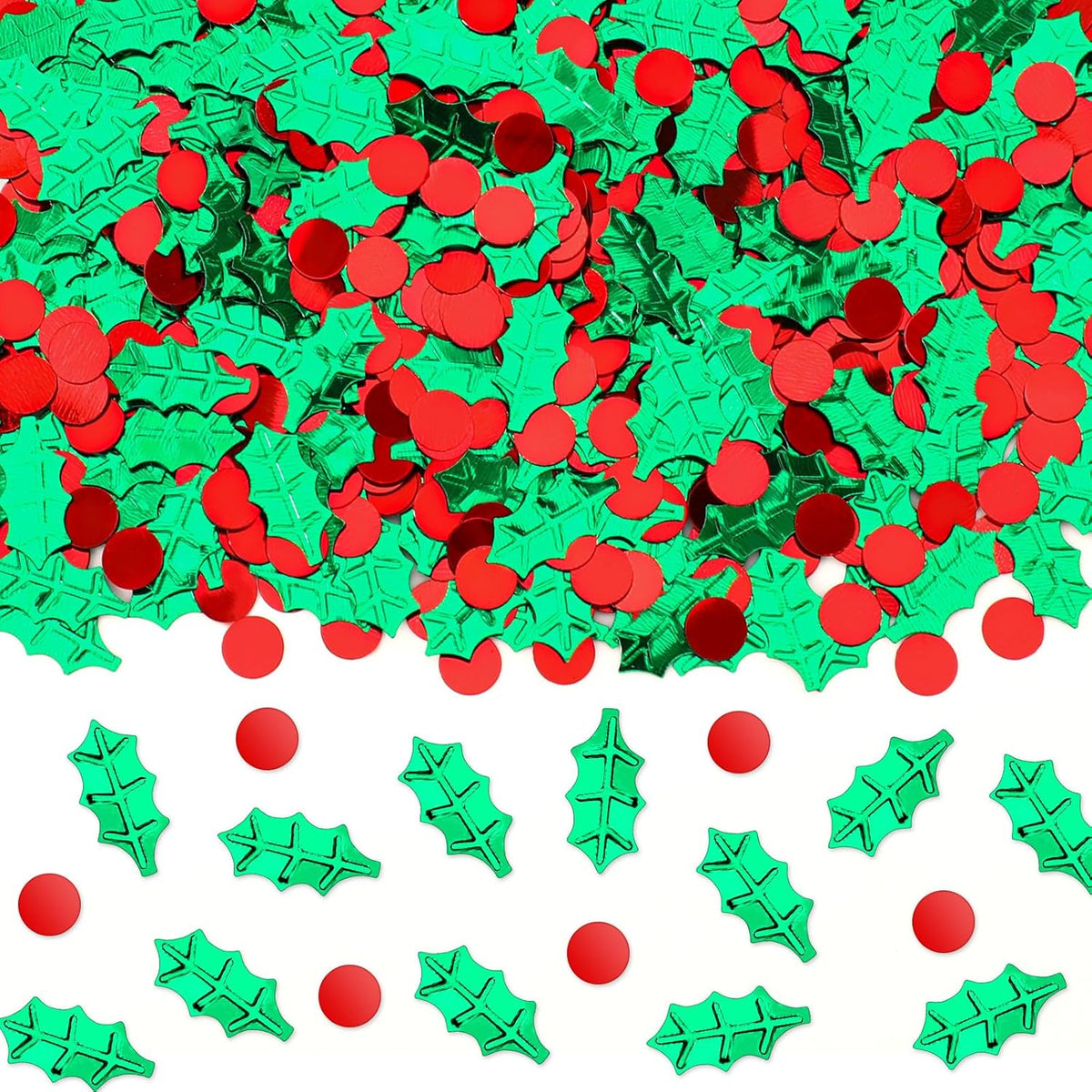 MARFOREVER Christmas Glitter Confetti, Red Green Xmas Holly Berries Confetti Christmas Metallic