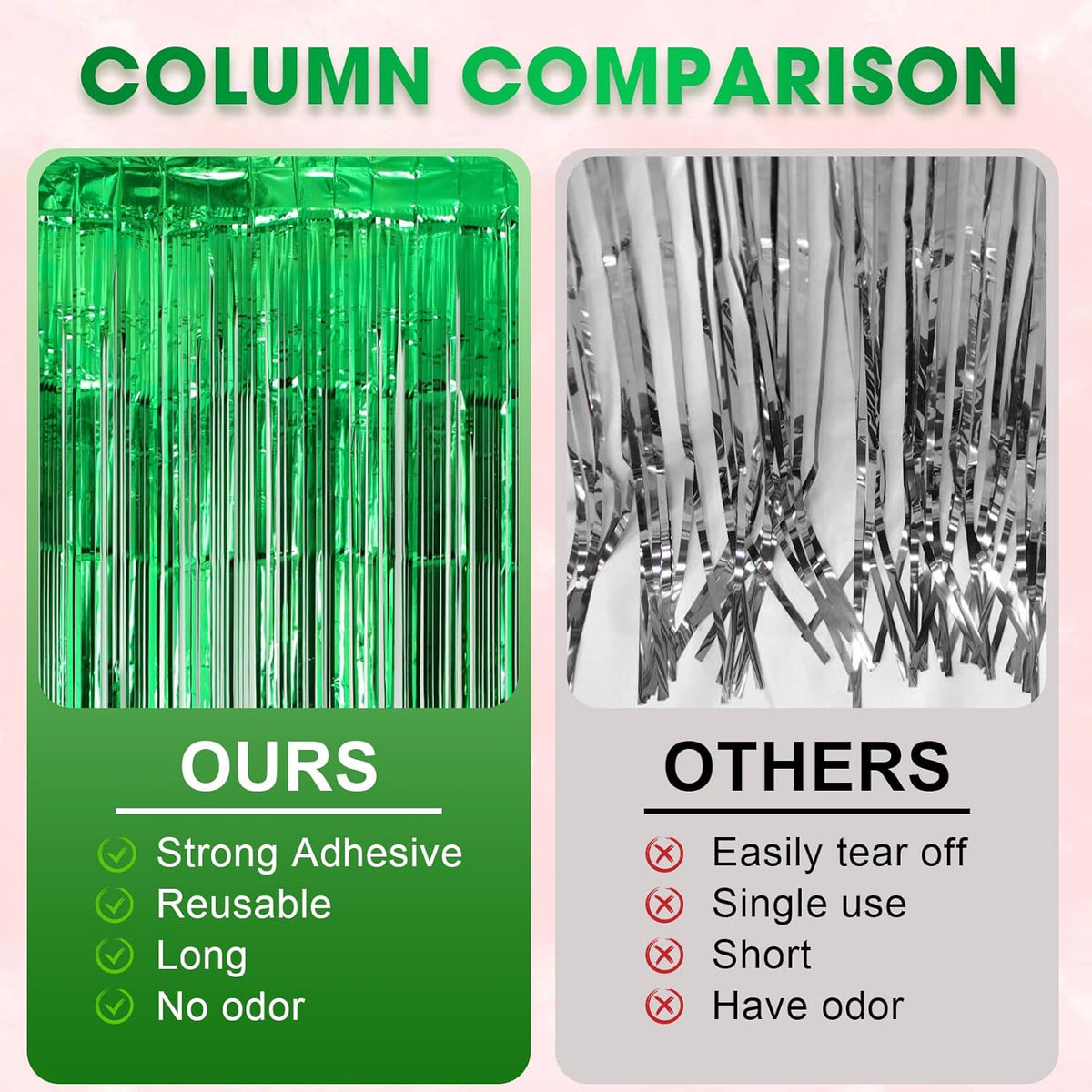2 Pack Green Foil Fringe Backdrop Curtains, Tinsel Streamers Birthday Party Decorations, Fringe