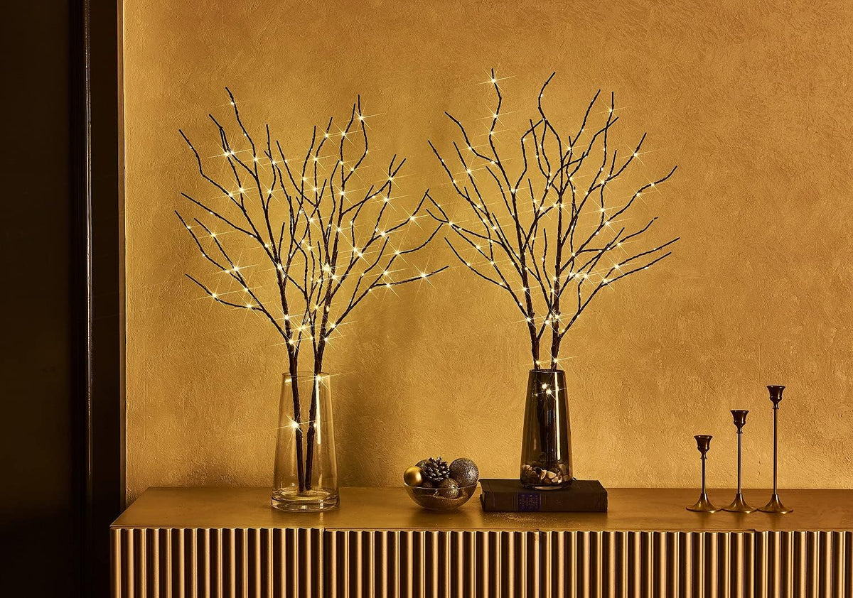 Fudios Branch Lights Battery Operated with Timer 32IN 100 LED, Fake Willow Branches with Fairy