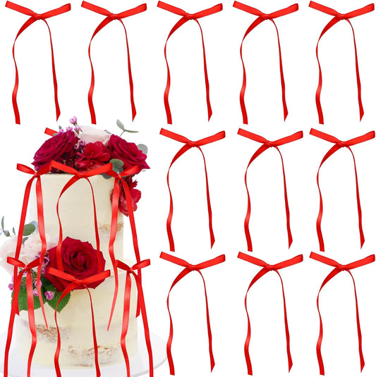 Ephlyn 30Pcs Bow Cupcake Toppers Valentine's Bowknot Ribbons Coquette Bow High Footed Cup Balloon