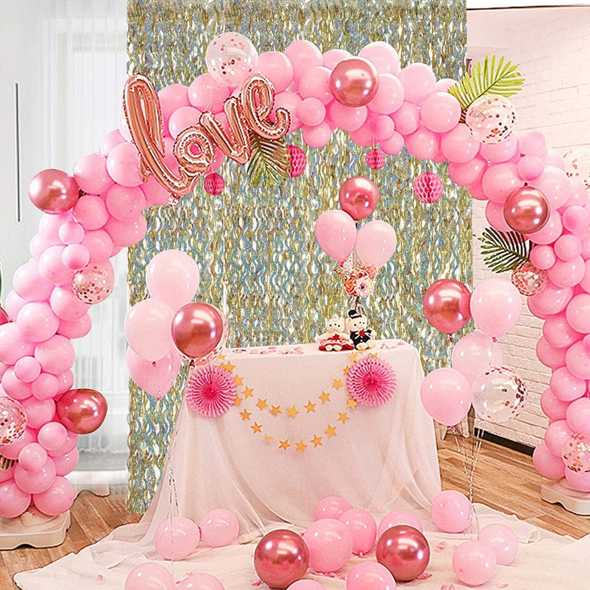 Champagne Gold Foil Fringe Backdrop - CYLMFC 3 Pack 3.3 ft x 6.6 ft Sparkle Tinsel Foil Fringe