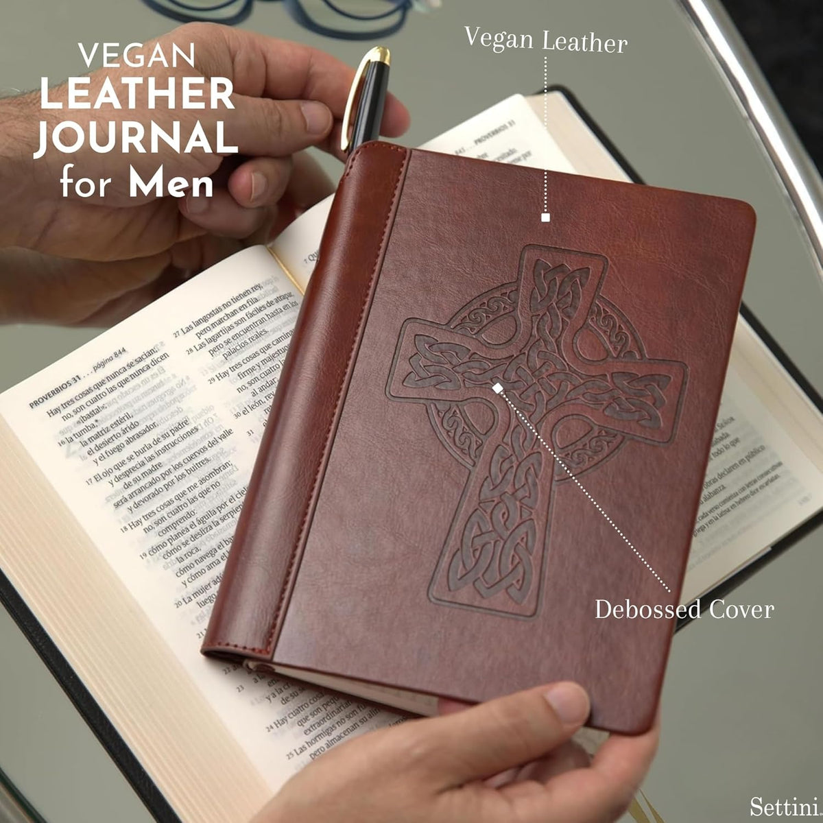 SETTINI® Lined Journal - Celtic Cross Journal for Writing Gift Set - Hardcover Vegan Leather