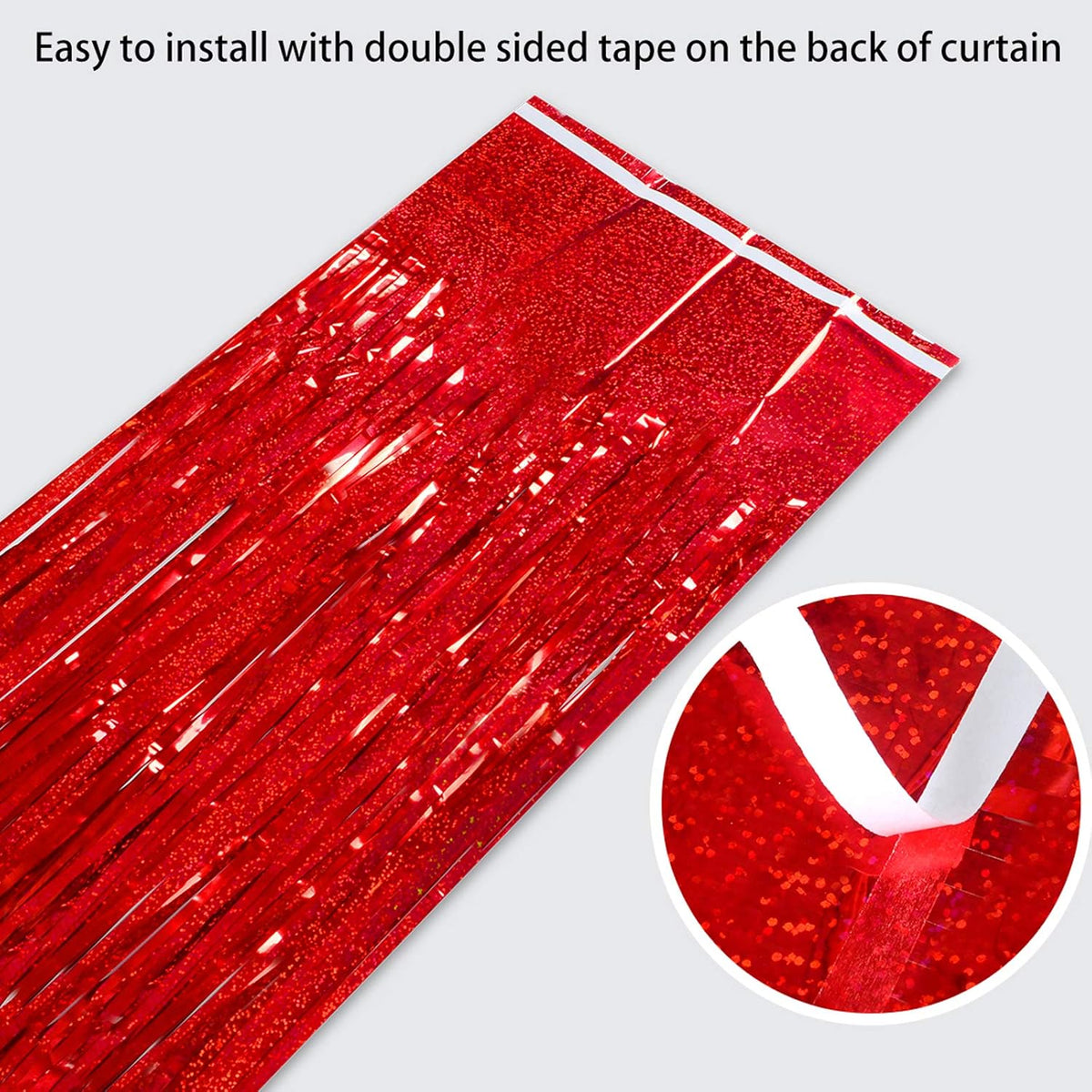 Foil Fringe Curtains Red Streamers Party Decorations - Melsan 3 Pack 3.2 x 8.2 ft red Fringe
