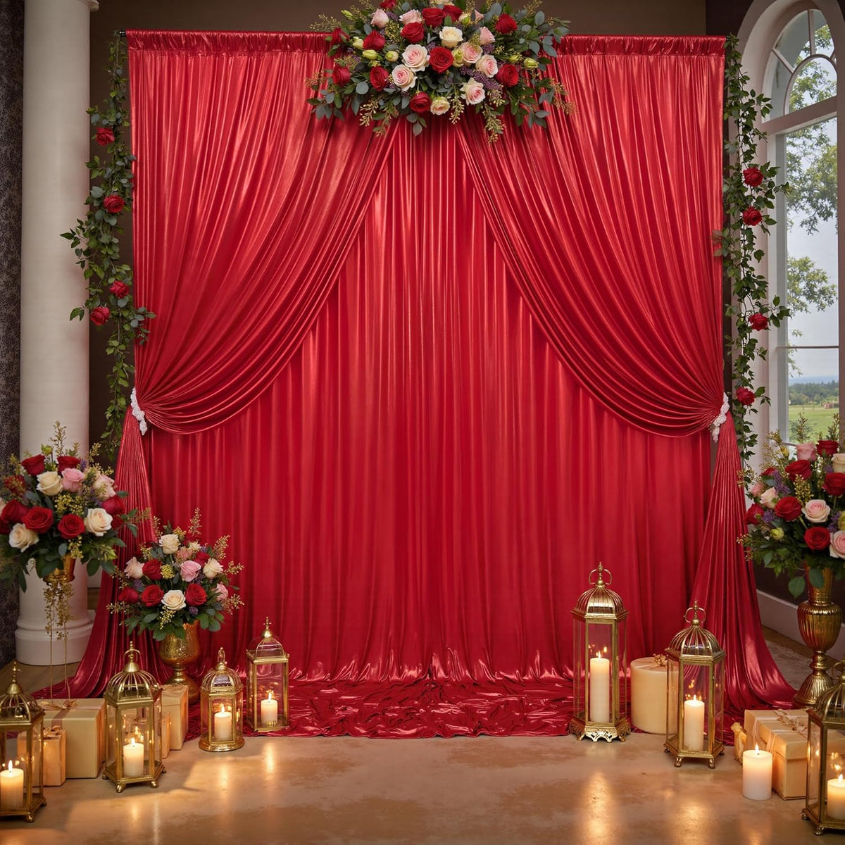 10x10ft Thick Red Glitter Backdrop Curtain Panels for Parties, Wrinkle Free Sequin Sparking Photo