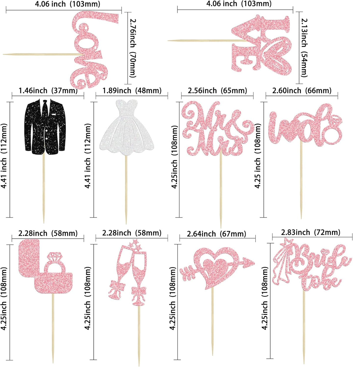 Ephlyn 30Pcs Bride to be Cupcake Toppers Glitter Wedding Cake Topper Decorations I Do Love Heart