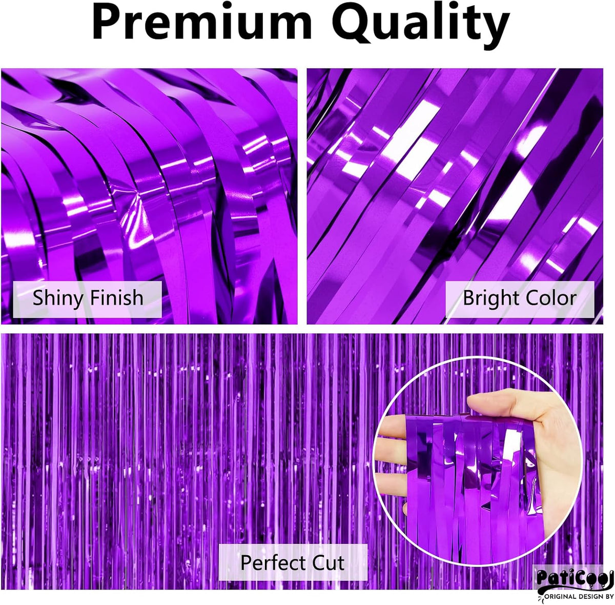 Purple Streamers Party Decorations - Thicken 4 Pack 3.2 x 8.2 FT - Purple Tinsel Foil Fringe