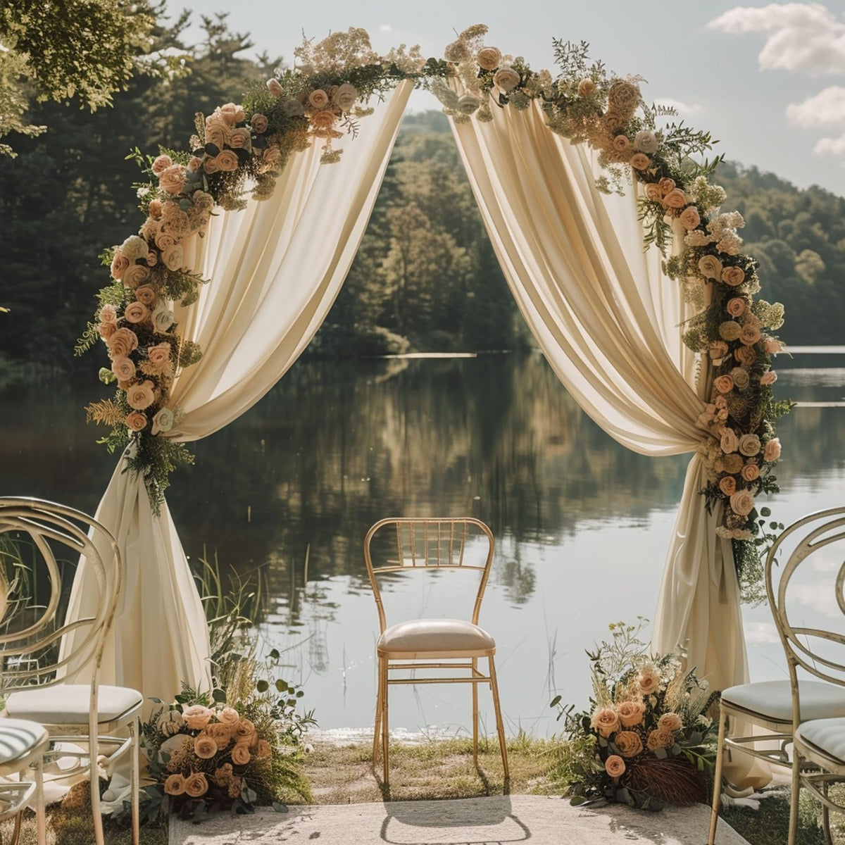Wokceer Wedding Arch Draping Fabric 28.7" x 20FT Champagne Drapes Sheer Fabric Backdrop Arch