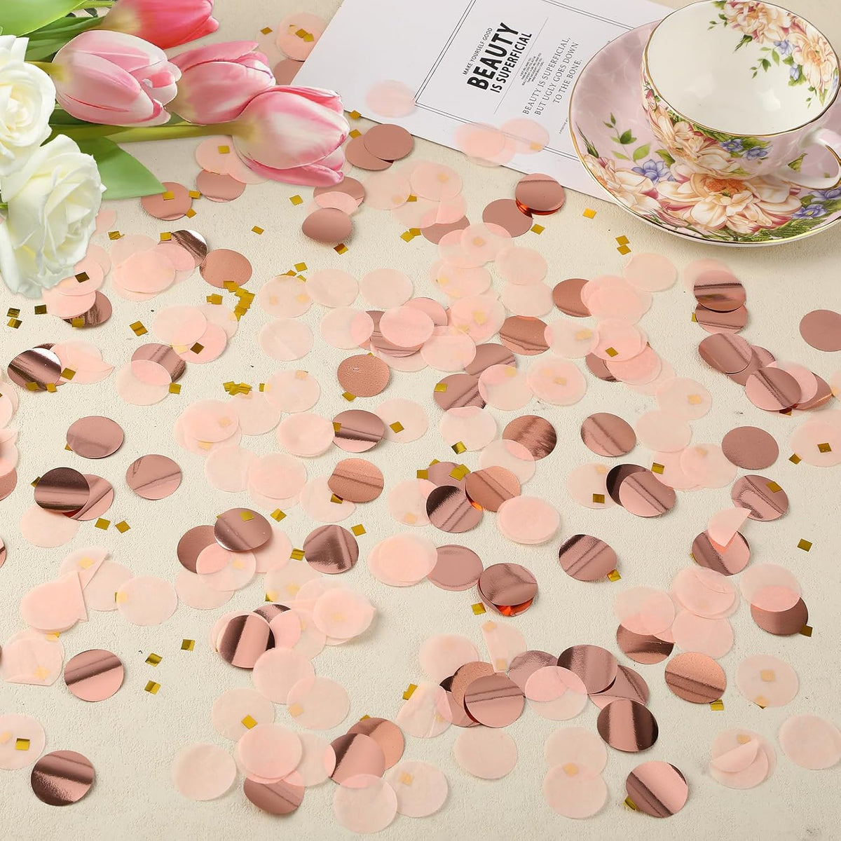 MARFOREVER Round Tissue Paper Confetti, Rose Gold Table Confetti Dots Decorations Birthday Party