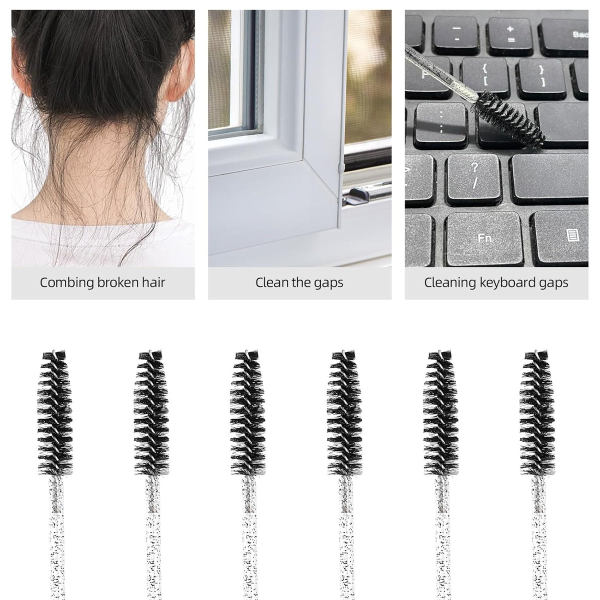 Tbestmax 800 Disposable Mascara Wands, Spoolies Brush for Eyelash Extensions, Crystal Black Spooly