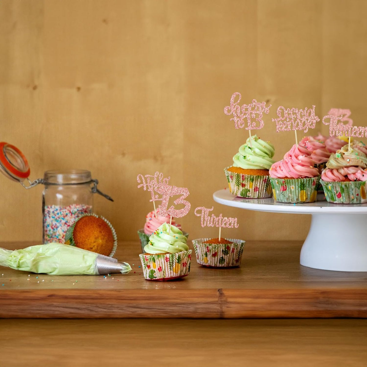 30Pcs 13th Birthday Cupcake Toppers Hello 13 Cupcake Picks Official Teenager Cheers to 13 Years Old