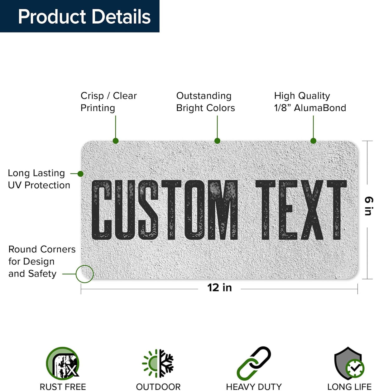 Custom Sign, Custom Street Sign, 11 Font Colors, 13 Font Styles, 4 Hole Options, 22 Sizes, 6x12
