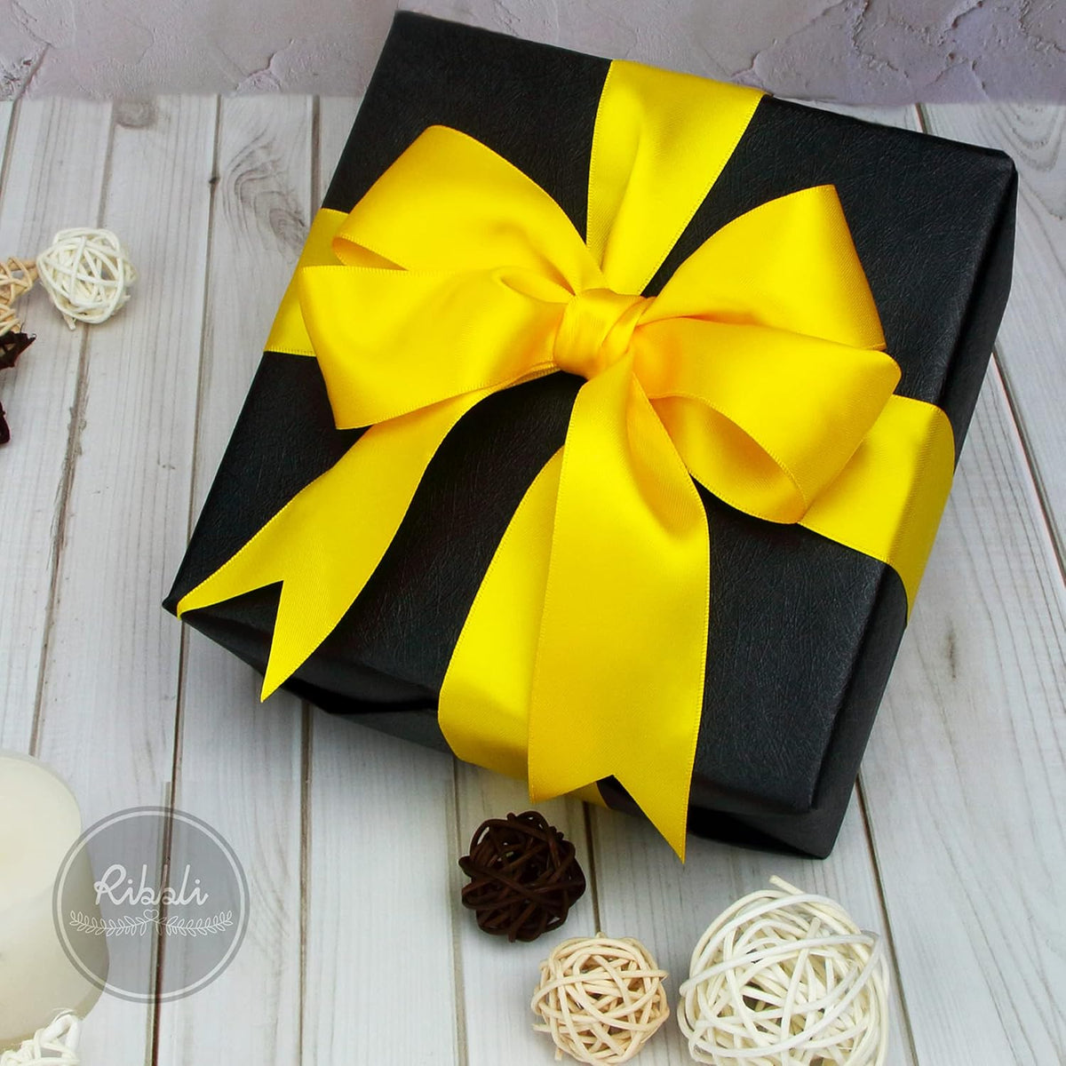 Ribbli Maize Yellow Double Faced Satin Ribbon,1-1/2” x Continuous 25 Yards,Use for Bows