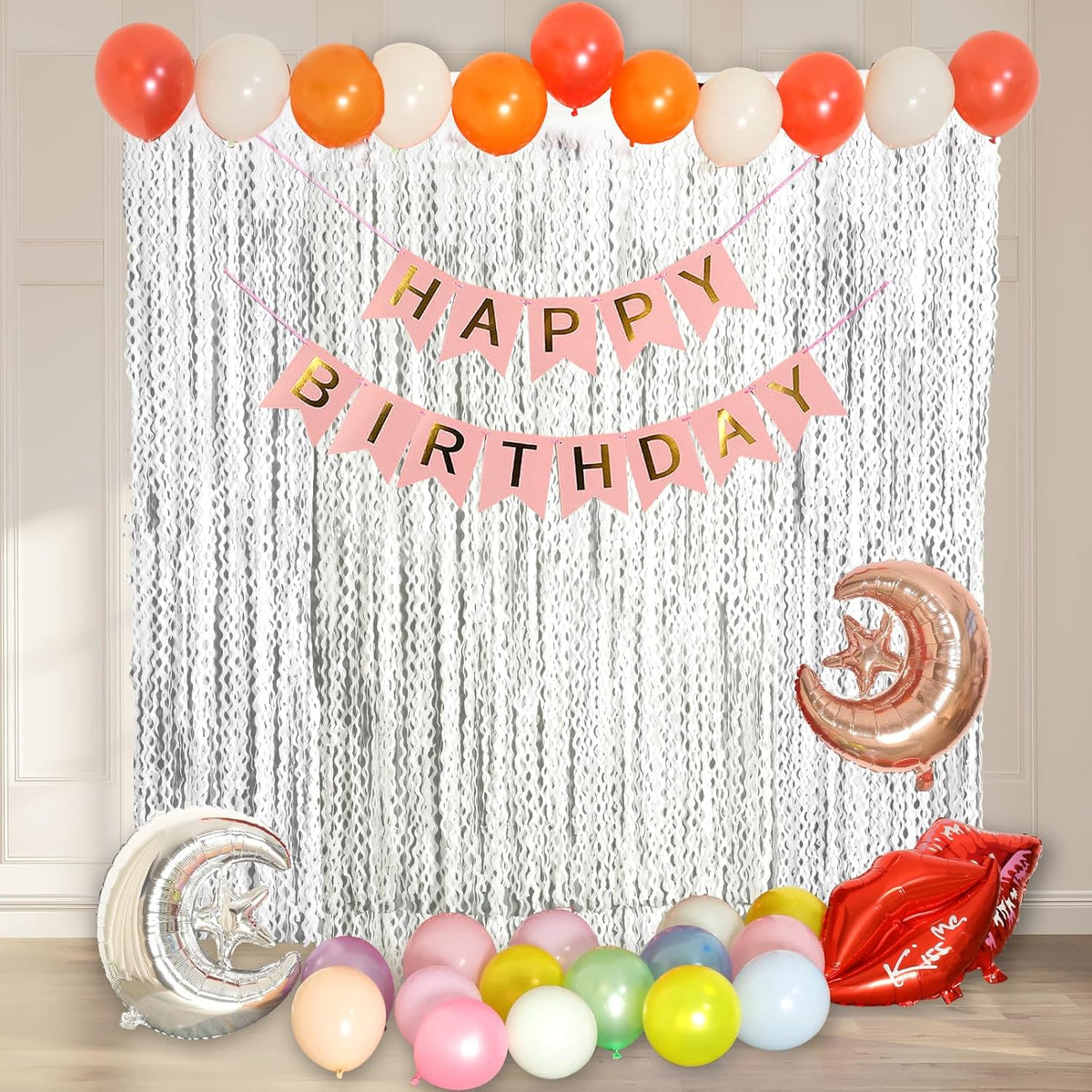 4 Pack White Door Streamers Foil Backdrop - 3.3x6.6ft Metallic Tinsel Foil Fringe Curtains Photo