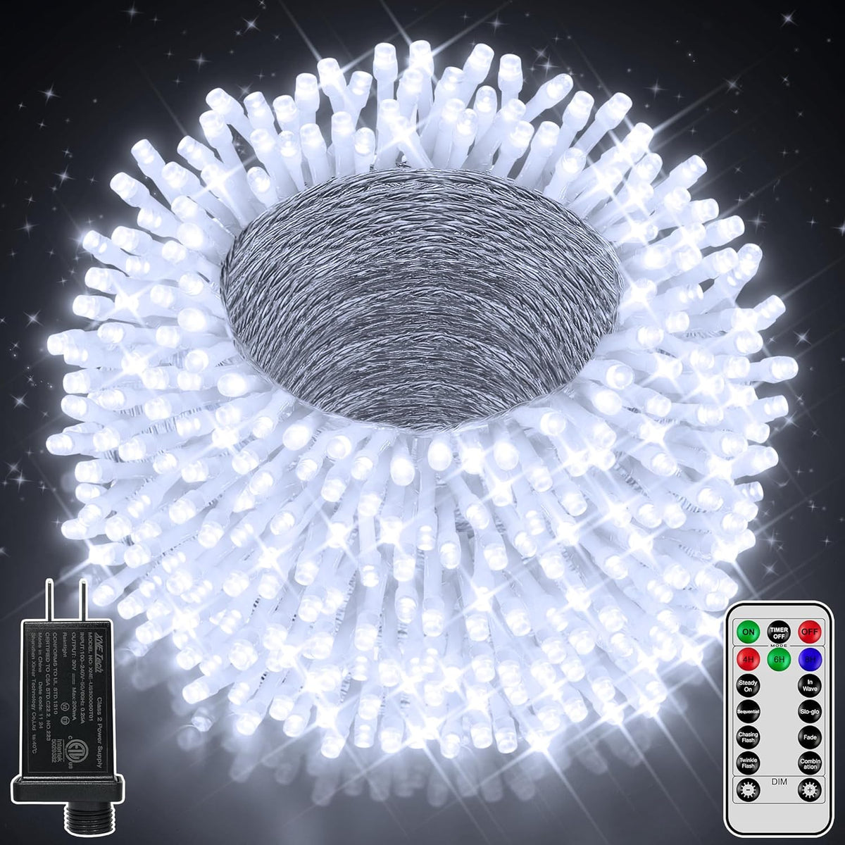 1000 LED 328 FT Christmas Light Outdoor, 8 Lighting Modes White String Lights with Remote