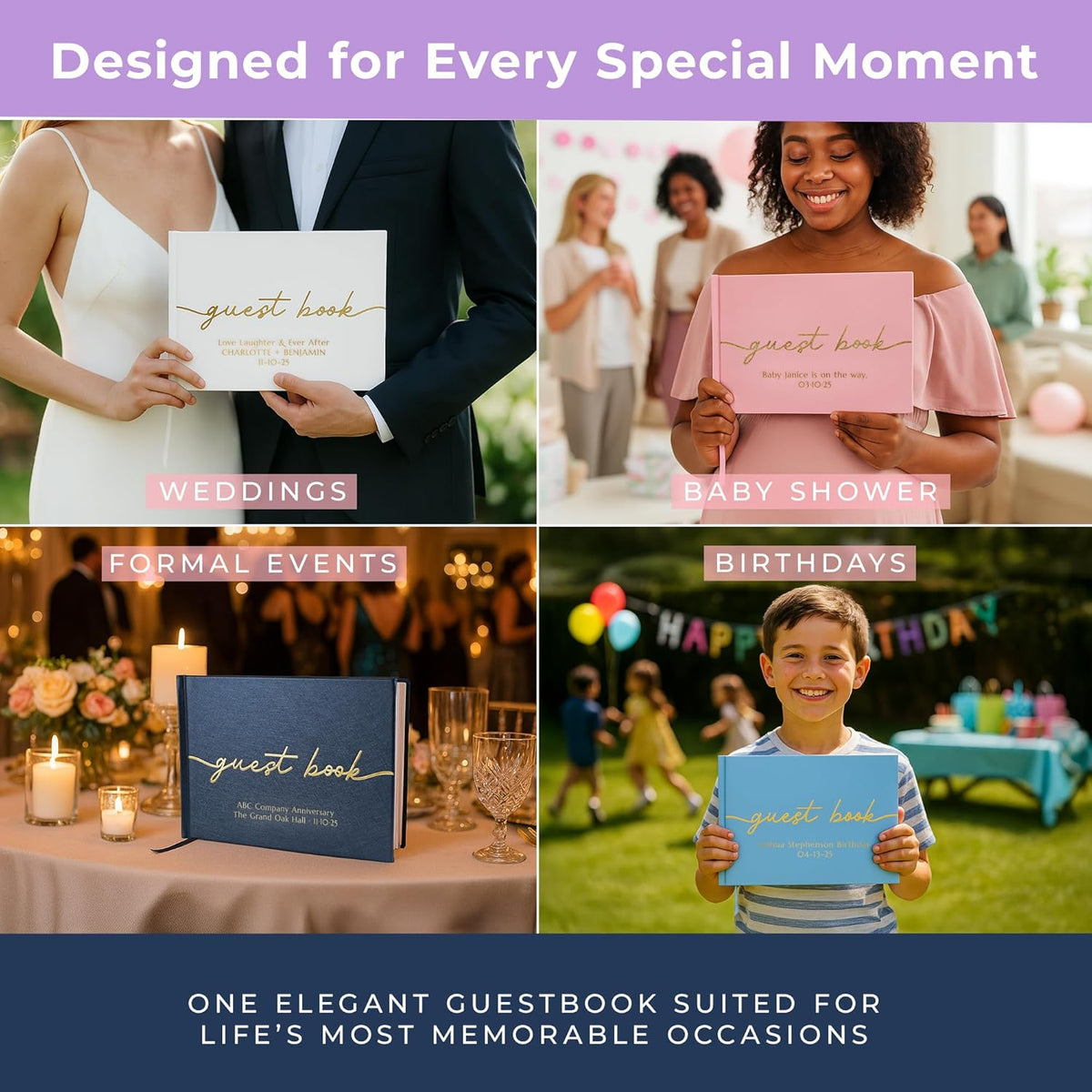 Promot Personalized Guestbook for Party (Sapphire Blue) - 110 Lined Pages in Wood-Free Vegan