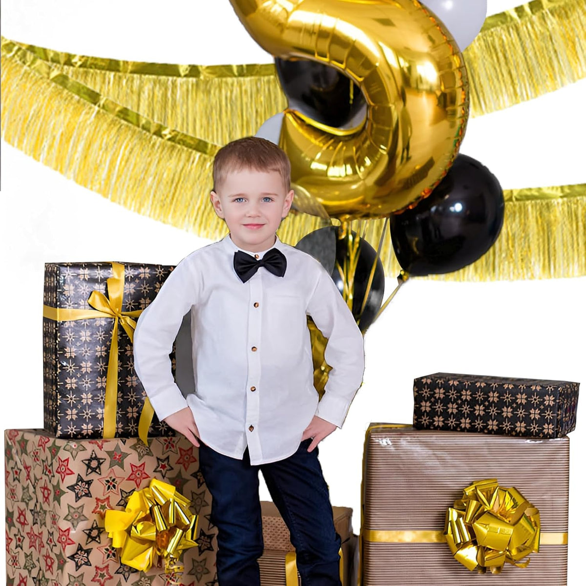 Gold Foil Fringe Garland 10FT 2packs, Metallic Foil Tinsel Fringe Banners for Parade Float