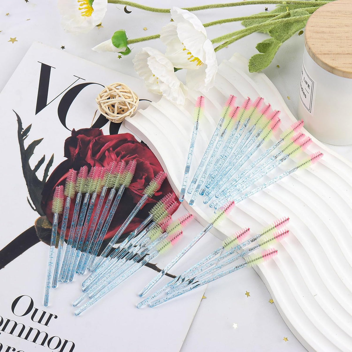 300PCS Disposable Mascara Wands Spoolie Brush Crystal Eyebrow Brushes Eyelash Extension Applicator