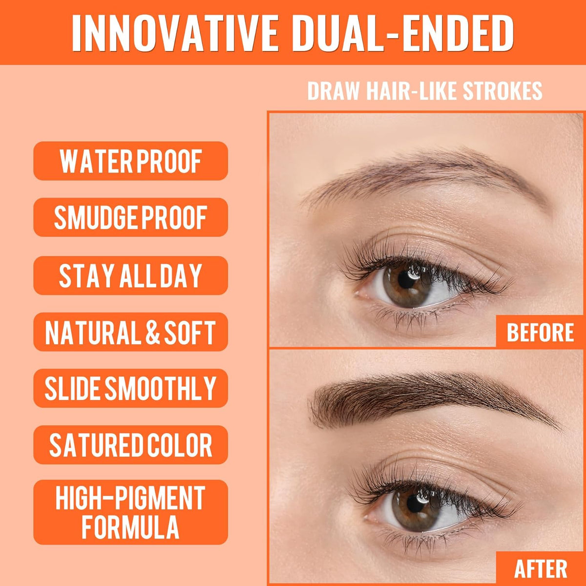 iMethod Eyebrow Pen - Eyebrow Pencil,2-in-1 Eyeliner Dual-Ended Microblading Eyebrow Pencil Long