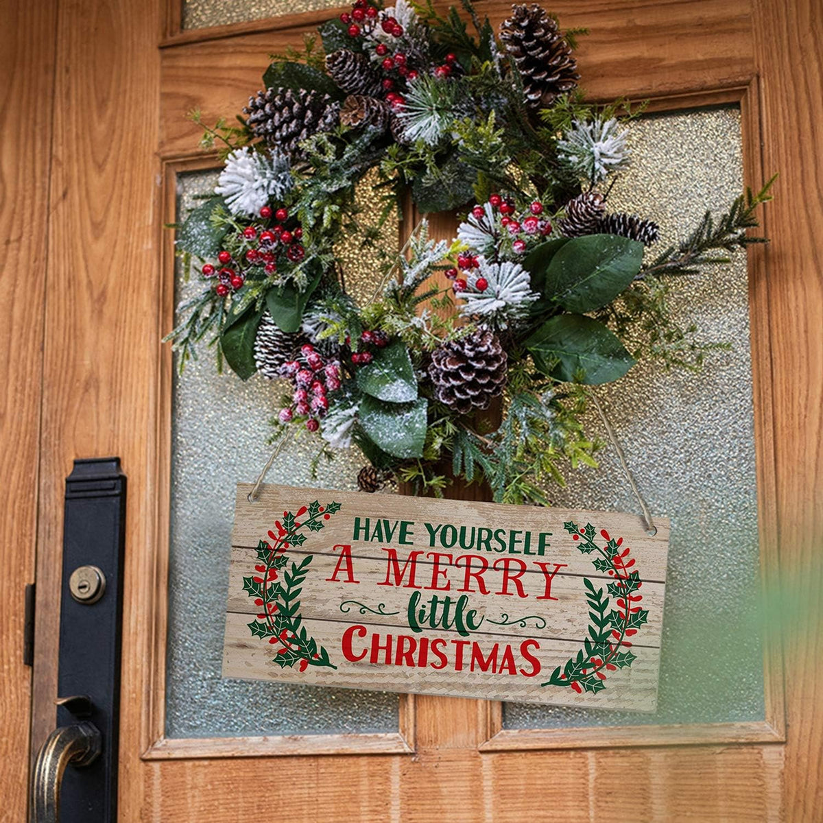 Christmas Door Hanging Sign，Big Wall Wood Winter Decorations Signs，Indoor Outdoor Decorative