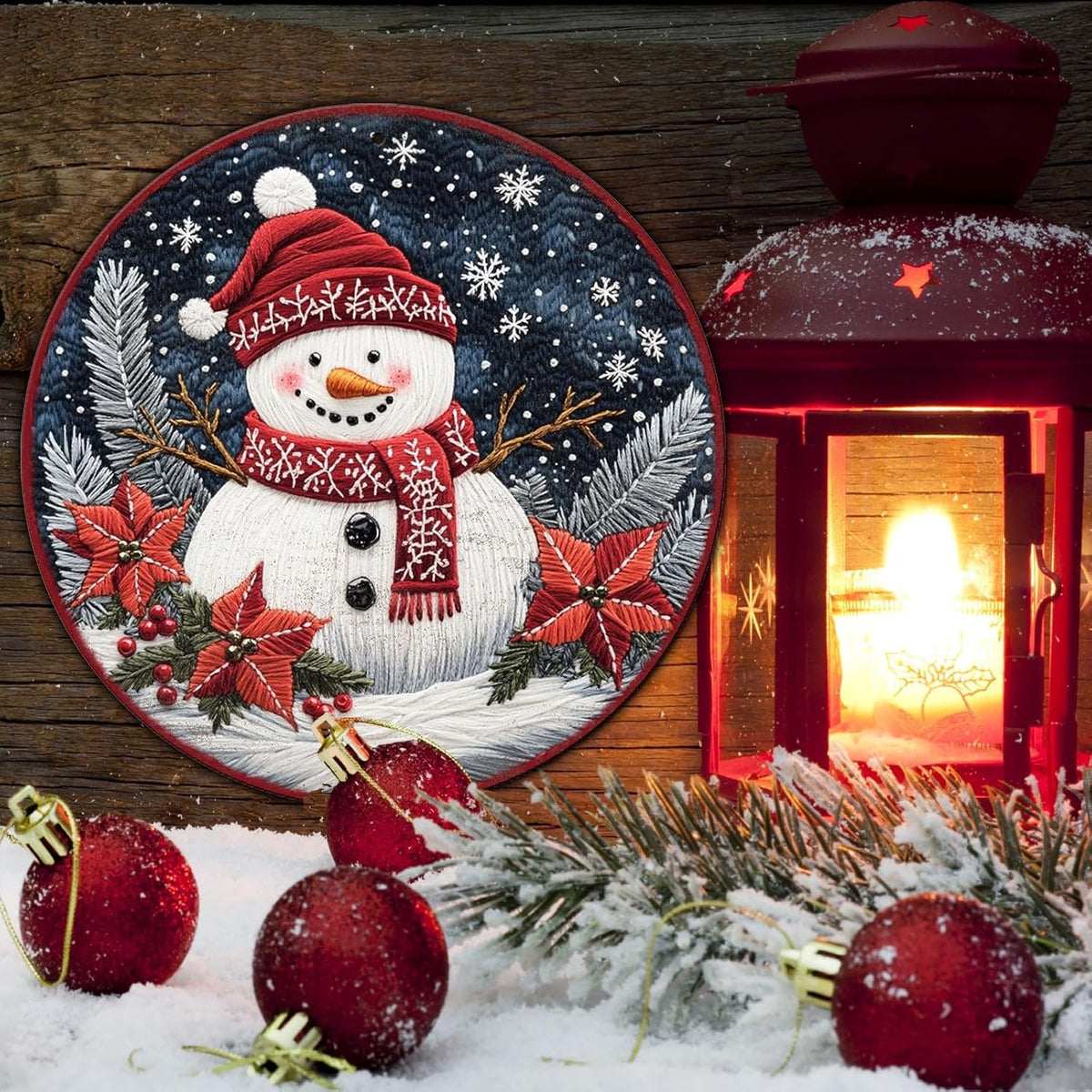 Round Christmas Snowman Decor Metal Tin Sign for Door Hanging Sign for Home Bars Clubs Cafes 12 *
