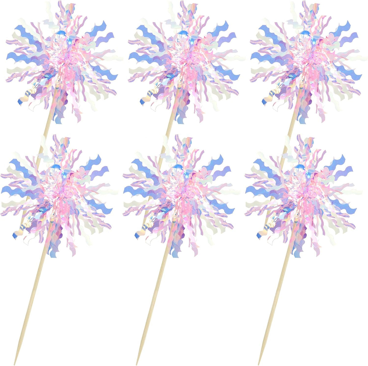 Gyufise 30Pcs Foil Firework Cupcake Toppers Sparkle Tinsel Cake Toppers Tinsel Drink Cake